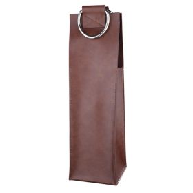 Brown Faux Leather Single-Bottle Wine Tote by Viski®