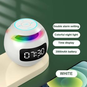 Mini Dual Alarm Bluetooth Speaker Colorful Night Light (Color: White)