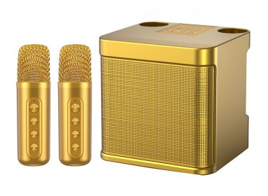 100W Peak High Power Portable Karaoke Bluetooth Speaker Wireless Microphone Suit Intelligent External Singing Equipment (Color: YS-203 gold)