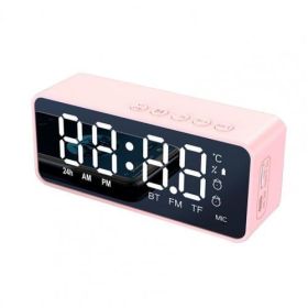 G50 Wireless Bluetooth Speaker With FM Radio Mini Portable Card Mirror Alarm Clock Sound Dual Alarm Clock Settings For All Phone (Color: g50 pink)