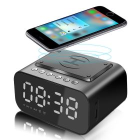 Wireless Bluetooth Speaker Charging 5W With LED Clock Alarm Function FM Radio Speaker (Color: Black)